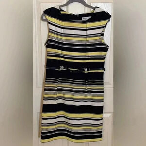 EMMA AND MICHELE STRIPE DRESS WITH BELT SIZE  14